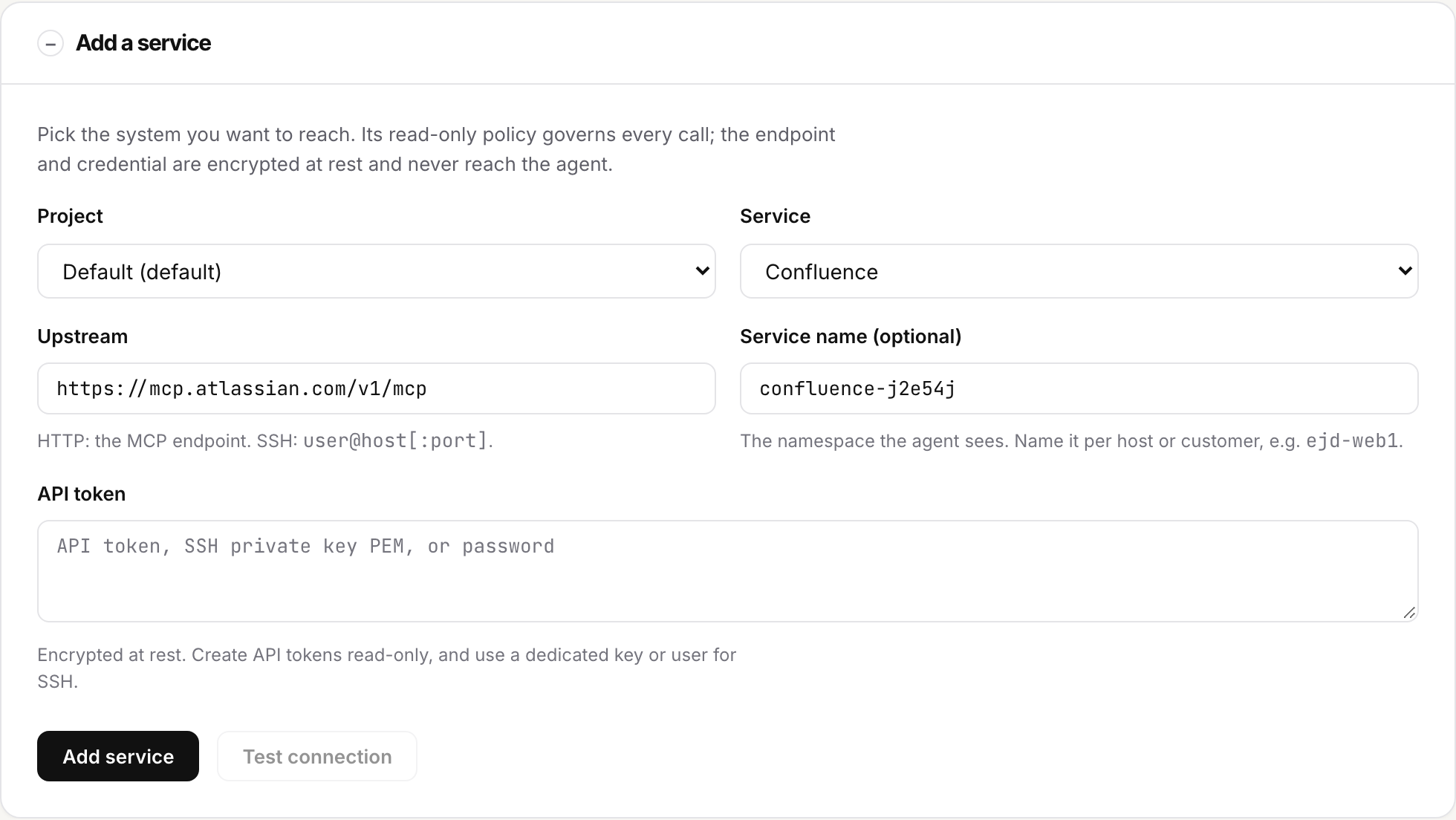 The add-service form in the Prodpeek console