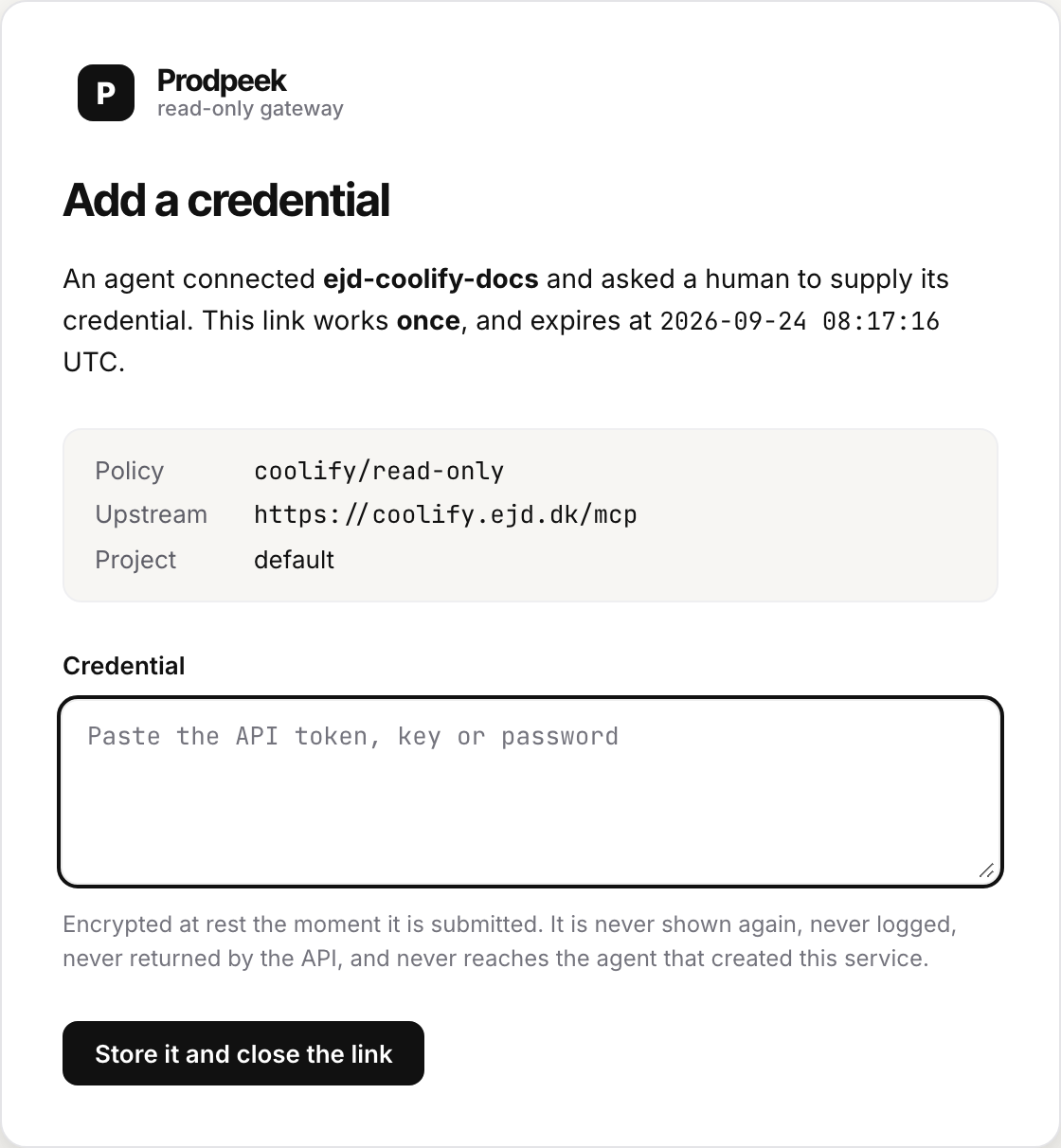 The credential drop page